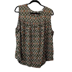 Sonoma Geometric Green Sleeveless Boho Top Keyhole Back Womens Size 2X